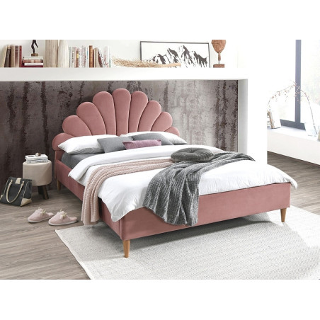 Lit en velours "Santana" - Velvet - Rose - 160 x 200 cm
