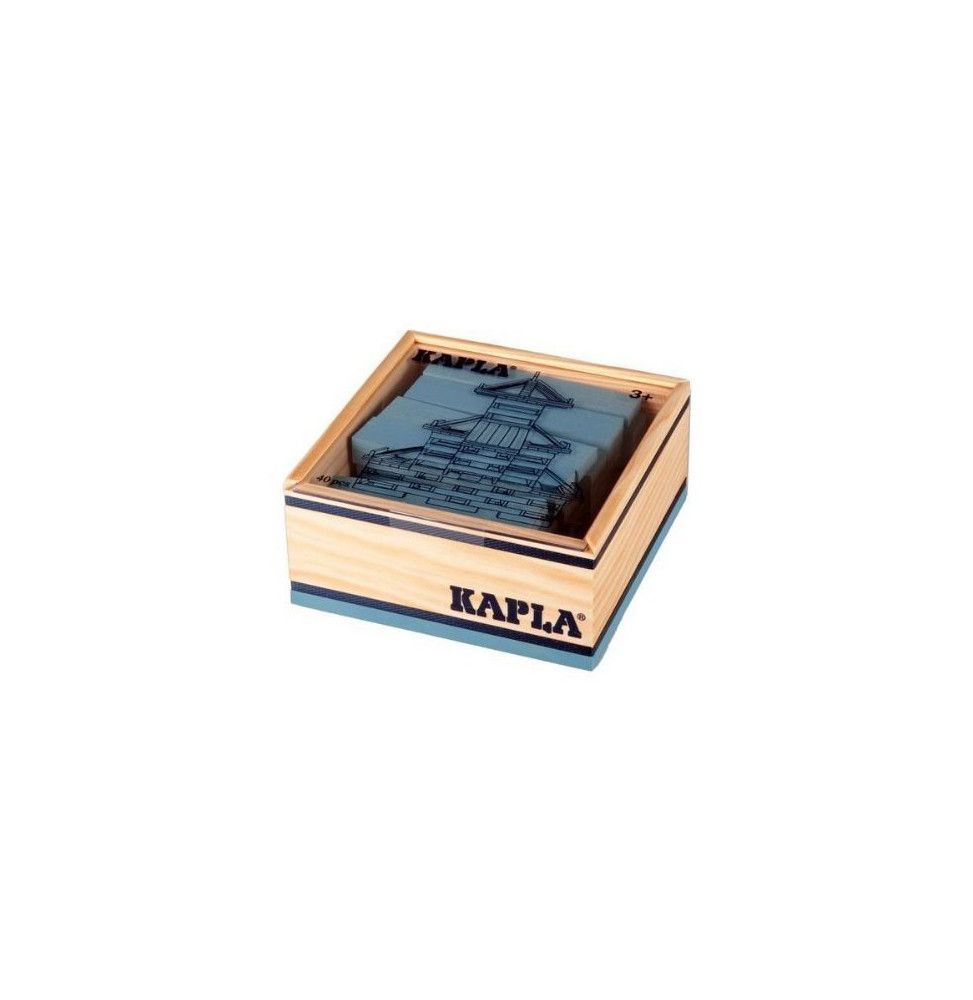 Kapla - Carré de 40 planchettes en bois bleu clair - Jeu ludique pour enfants