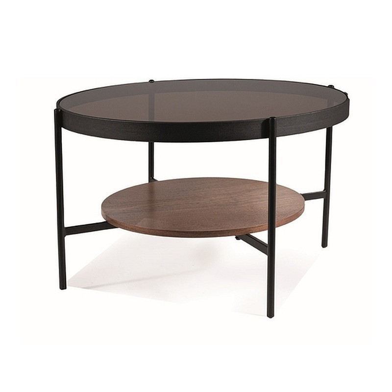 Table basse ronde "Prima B" - Transparent ambré/Marron noyer - D 74 x H 43 cm