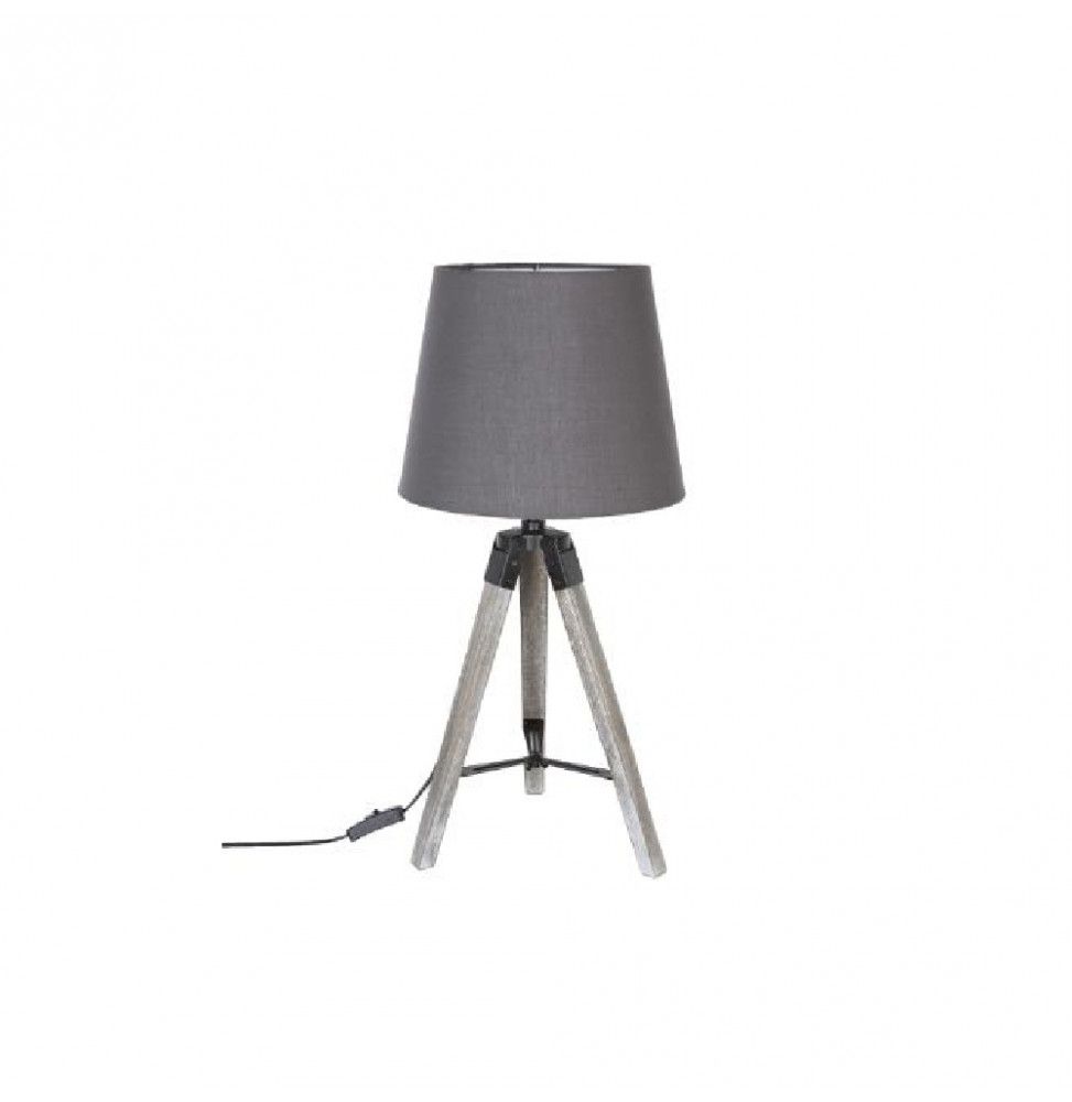 Lampe bois Runo - Trépied - H 58 cm - Gris