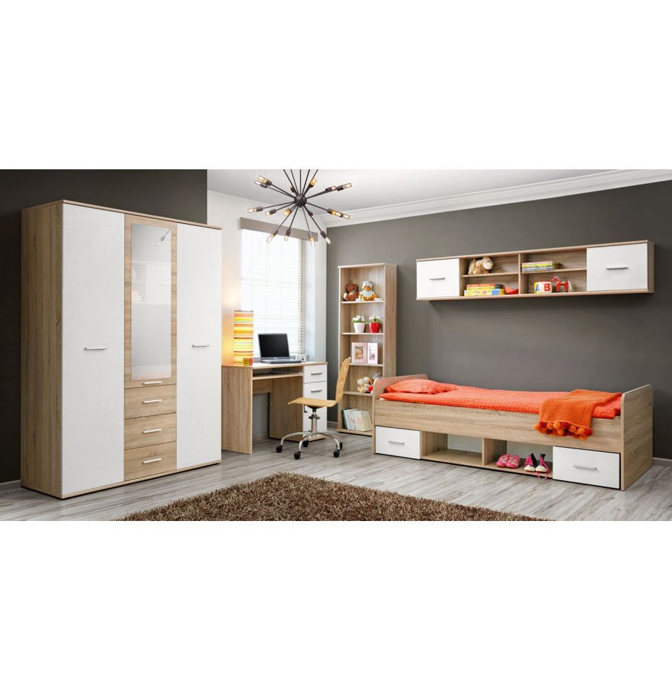Ensemble de meuble de chambre  - DINO IV - 5 éléments - Chêne et blanc