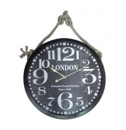 Pendule imprimée London avec corde - D 52 cm - Noir