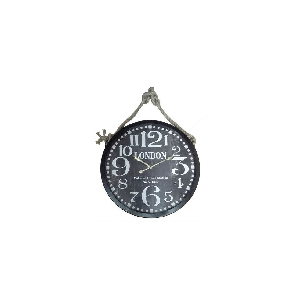 Pendule imprimée London avec corde - D 52 cm - Noir