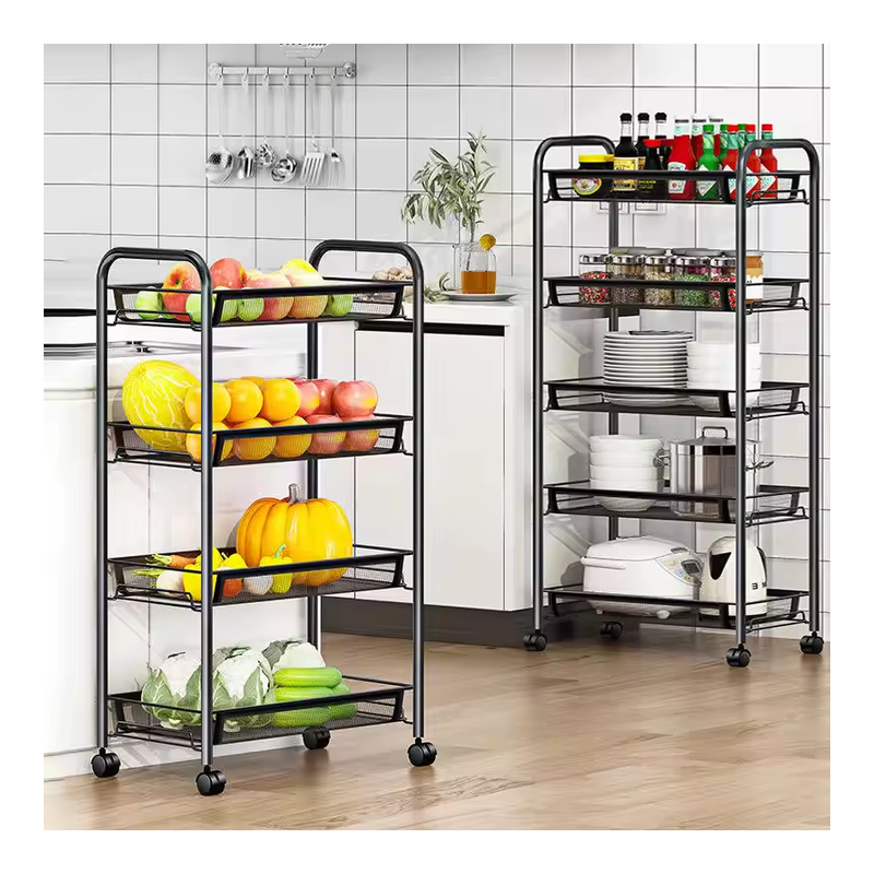 Resserre Métallique Rectangulaire 5 Niveaux à Roulettes  Noir  Desserte de Rangement - L 44 x 27 x H 105 cm