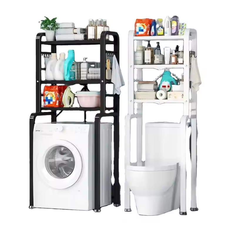 Étagère de Dessus de Machine à Laver  Métal Noir  3 Niveaux  Pliable  152,5 x 71 x 50 cm