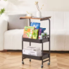Chariot de Rangement 3 Niveaux Métal Noir & Bois  77 x 43 x 30 cm  Roulettes Métal Autobloquantes