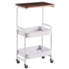 Chariot de Rangement 3 Niveaux Métal Blanc & Bois  77 x 43 x 30 cm  Roulettes Métal Autobloquantes