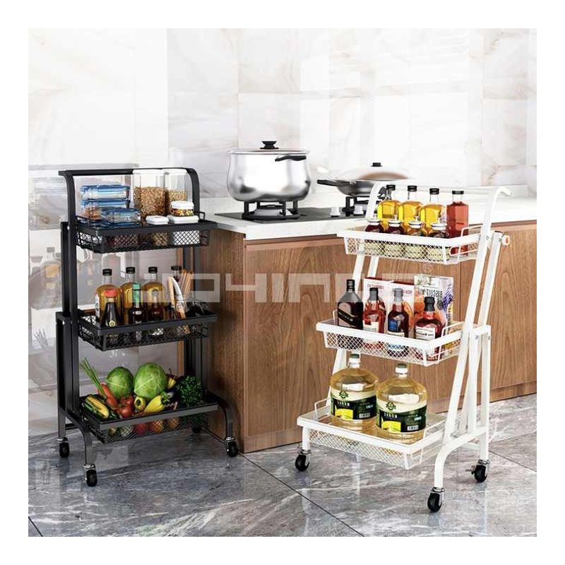 Desserte Métallique Orientable Multi-positions - 3 Niveaux à Roulettes  Blanc - L 44 x l 30 x H 94,5 cm