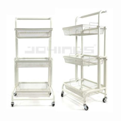 Desserte Métallique Orientable Multi-positions - 3 Niveaux à Roulettes  Blanc - L 44 x l 30 x H 94,5 cm