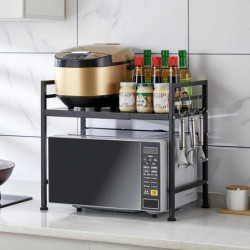 Etagère Réglable de Cuisine en Métal Noir | Largeur extensible 40-60 cm x P 32 x H 47 cm | Support max 120 kg