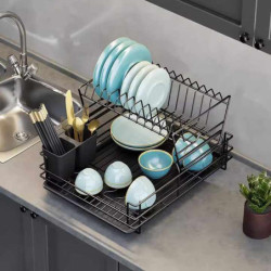 Egouttoir de cuisine modulable double niveau avec plateau - Grande contenance - Métal épais blanc