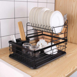 Egouttoir de cuisine modulable double niveau avec plateau - Grande contenance - Métal épais blanc