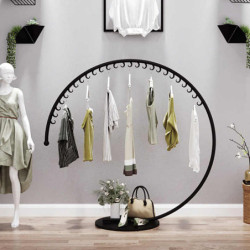 Portant à Vêtements Métallique à Crochets  Design arrondi - Noir  160 x 60 x H 150 cm
