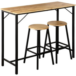 Ensemble Table de Bar et 2 Tabourets Hauts de Cuisine - Bois FSC et Métal