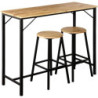 Ensemble Table de Bar et 2 Tabourets Hauts de Cuisine - Bois FSC et Métal