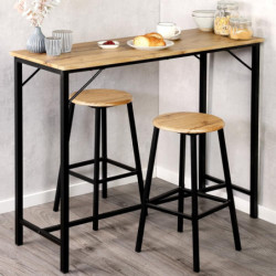 Ensemble Table de Bar et 2 Tabourets Hauts de Cuisine - Bois FSC et Métal