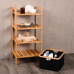 Étagère Bambou 4 Niveaux avec Panier Textile - Bois FSC - 44 × 33 × 93 cm
