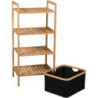 Étagère Bambou 4 Niveaux avec Panier Textile - Bois FSC - 44 × 33 × 93 cm