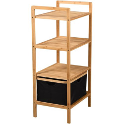 Étagère Bambou 4 Niveaux avec Panier Textile - Bois FSC - 44 × 33 × 93 cm