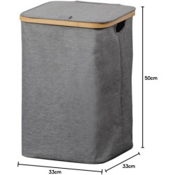 Panier à Linge Rectangulaire 50L avec Couvercle Bambou FSC - Tissu Polyester Gris
