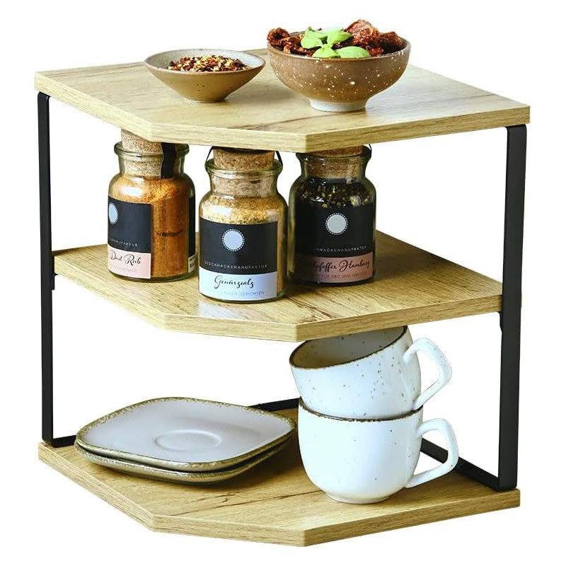 Étagère dAngle Cuisine - MDF FSC et Métal - 26 x 26 x 28 cm