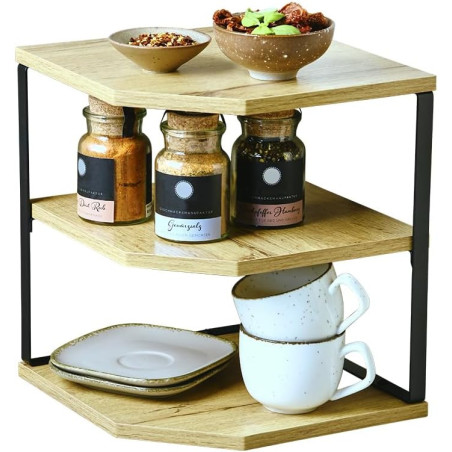 Étagère dAngle Cuisine - MDF FSC et Métal - 26 x 26 x 28 cm