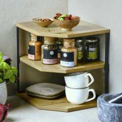 Étagère dAngle Cuisine - MDF FSC et Métal - 26 x 26 x 28 cm