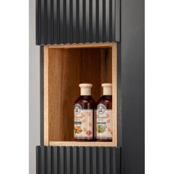 Ensemble Meuble Salle de Bain 140 cm + 2 Vasques à poser + Plateau + Colonne - 3 portes + 2 tiroirs - Astral Black