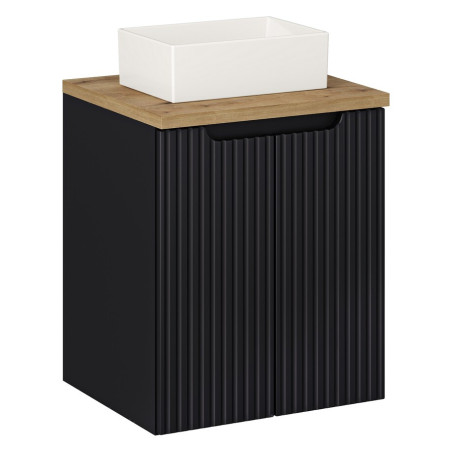 Ensemble Meuble Salle de Bain 2 portes + Vasque + Plateau L 50 x P 40 x H 59,5 cm - Astral - Noir et effet chêne