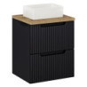 Ensemble Meuble Salle de Bain 2 tiroirs + Vasque + Plateau L 50 x P 40 x H 59,5 cm - Astral - Noir et effet chêne