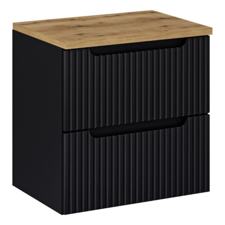 Ensemble Meuble Vasque 2 tiroirs et Plateau L 60 x P 40 x H 59,5 cm - Astral - Noir et effet chêne