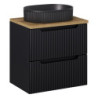 Ensemble Meuble Salle de Bain 2 tiroirs + Vasque + Plateau L 60 x P 40 x H 59,5 cm - Astral - Noir et effet chêne