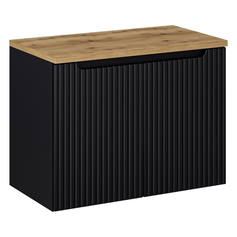 Ensemble Meuble Vasque 2 portes et Plateau L 80 x P 40 x H 59,5 cm - Astral - Noir et effet chêne