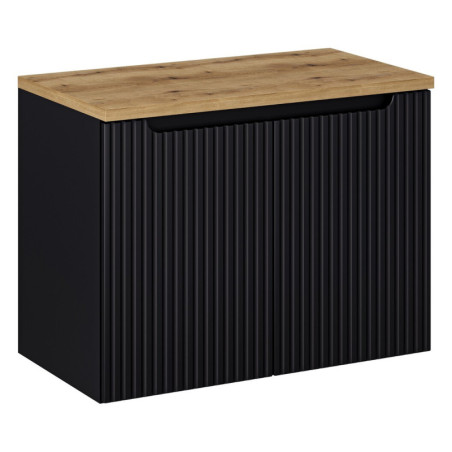Ensemble Meuble Vasque 2 portes et Plateau L 80 x P 40 x H 59,5 cm - Astral - Noir et effet chêne