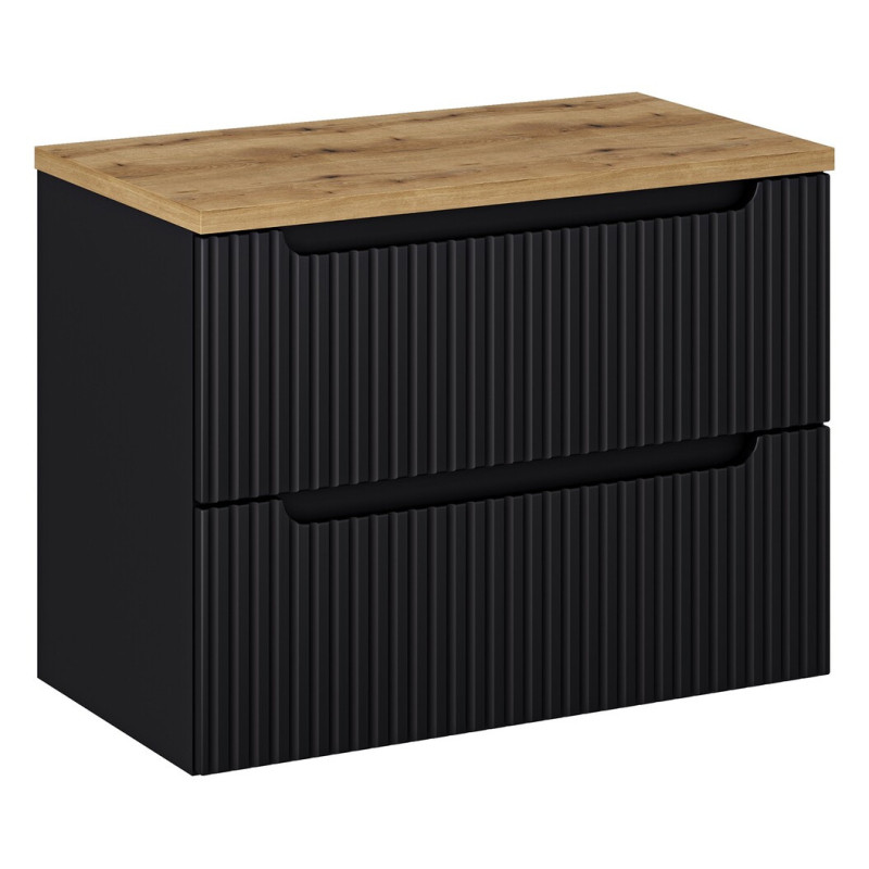 Ensemble Meuble Vasque 2 tiroirs et Plateau L 80 x P 40 x H 59,5 cm - Astral - Noir et effet chêne