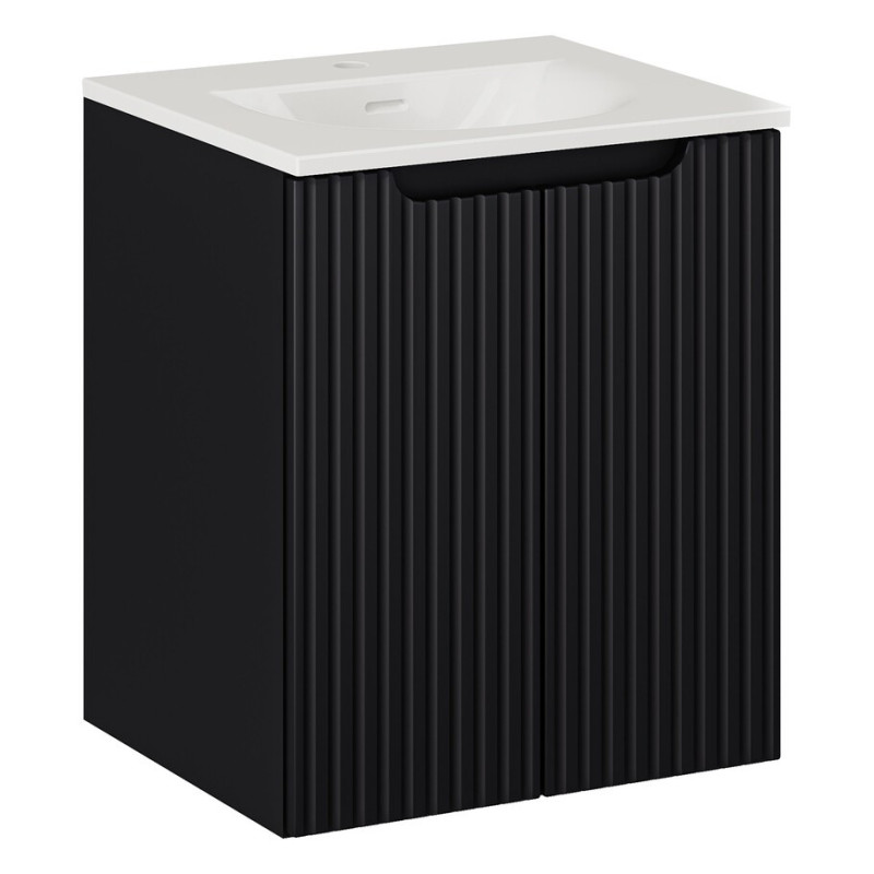 Ensemble Meuble Vasque 2 portes et Vasque à Encastrer L 50 x P 40 x H 58,5 cm - Astral - Noir et blanc