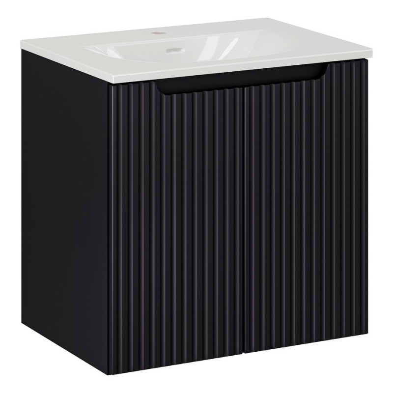 Ensemble Meuble Vasque 2 portes et Vasque à Encastrer L 60 x P 40 x H 58,5 cm - Astral - Noir et blanc
