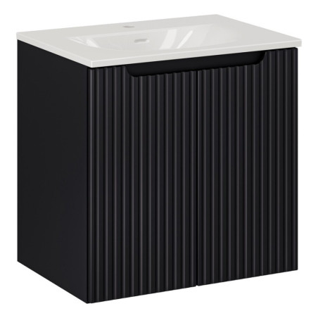 Ensemble Meuble Vasque 2 portes et Vasque à Encastrer L 60 x P 40 x H 58,5 cm - Astral - Noir et blanc