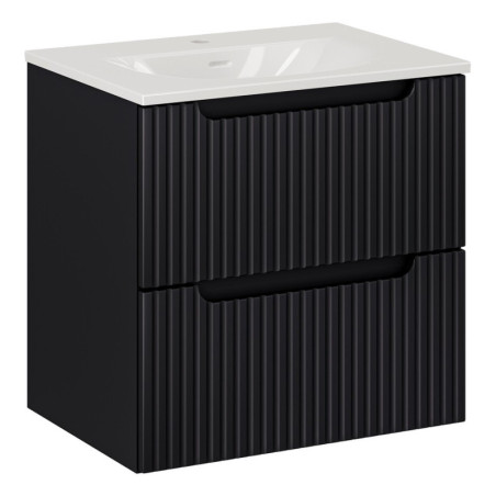 Ensemble Meuble Vasque 2 tiroirs et Vasque à Encastrer L 60 x P 40 x H 58,5 cm - Astral - Noir et blanc