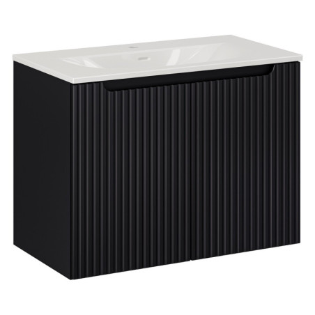 Ensemble Meuble Vasque 2 portes et Vasque à Encastrer L 80 x P 40 x H 58,5 cm - Astral - Noir et blanc