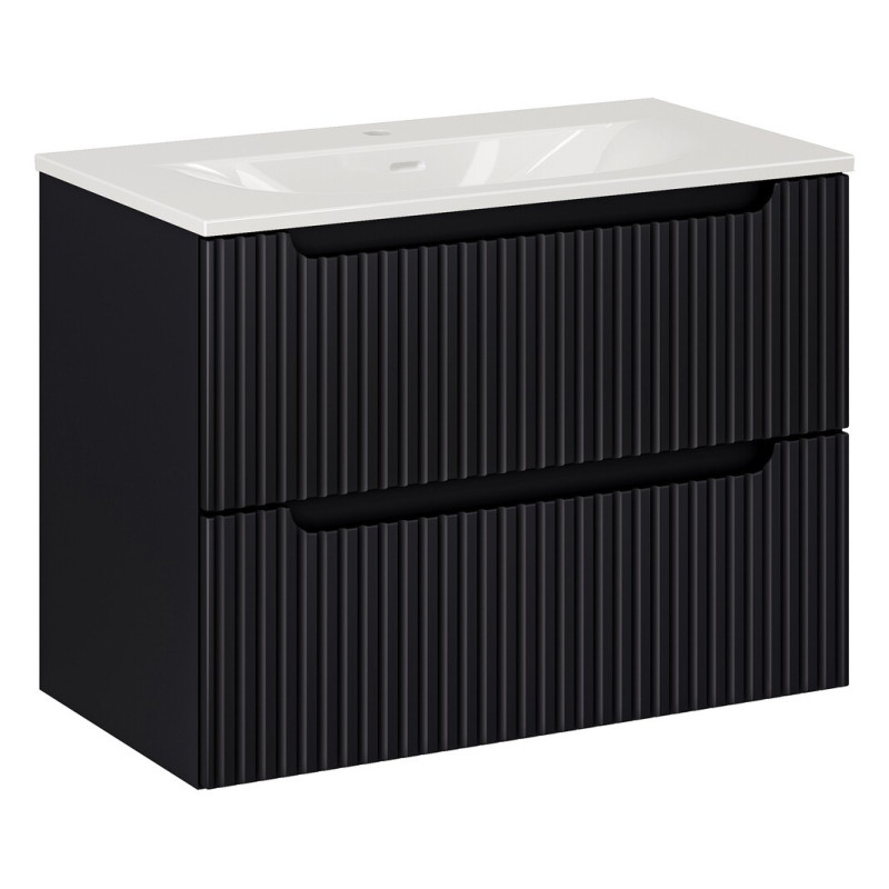 Ensemble Meuble Vasque 2 tiroirs et Vasque à Encastrer L 80 x P 40 x H 58,5 cm - Astral - Noir et blanc