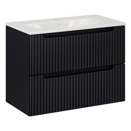 Ensemble Meuble Vasque 2 tiroirs et Vasque à Encastrer L 80 x P 40 x H 58,5 cm - Astral - Noir et blanc