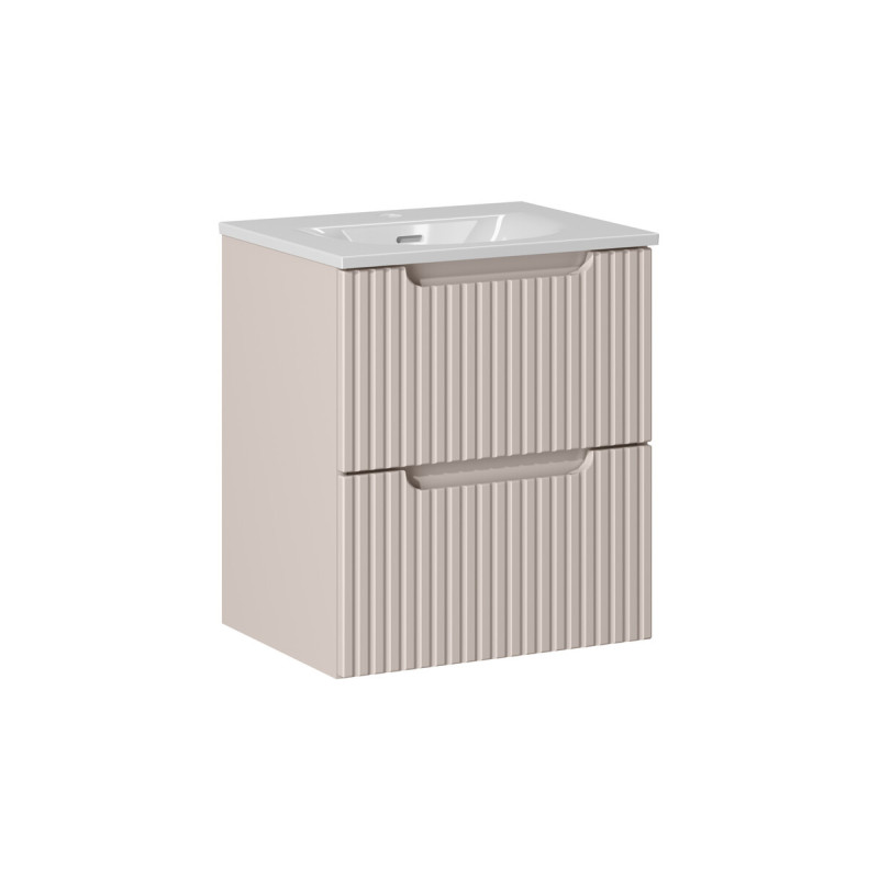 Ensemble Meuble Vasque 2 tiroirs et Vasque à Encastrer L 50 x P 40 x H 58,5 cm - Astral - Beige crème et blanc