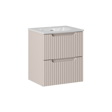 Ensemble Meuble Vasque 2 tiroirs et Vasque à Encastrer L 50 x P 40 x H 58,5 cm - Astral - Beige crème et blanc