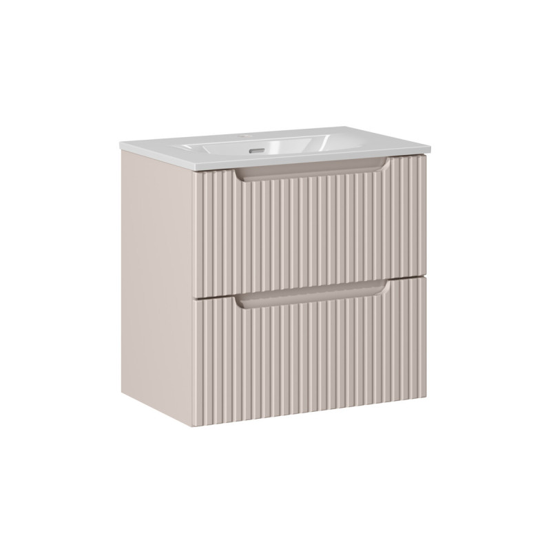 Ensemble Meuble Vasque 2 tiroirs et Vasque à Encastrer L 60 x P 40 x H 58,5 cm - Astral - Beige crème et blanc