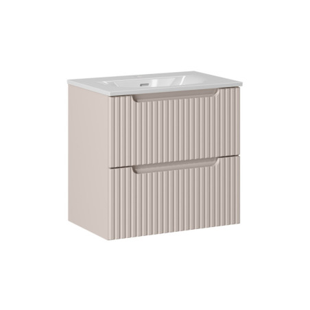 Ensemble Meuble Vasque 2 tiroirs et Vasque à Encastrer L 60 x P 40 x H 58,5 cm - Astral - Beige crème et blanc