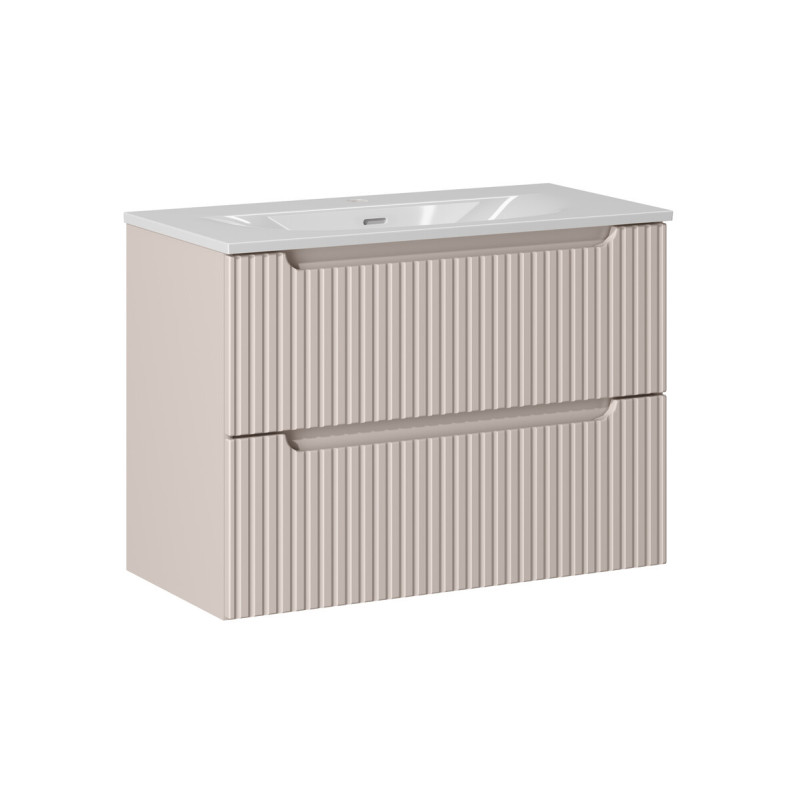 Ensemble Meuble Vasque 2 tiroirs et Vasque à Encastrer L 80 x P 40 x H 58,5 cm - Astral - Beige crème et blanc