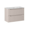 Ensemble Meuble Vasque 2 tiroirs et Vasque à Encastrer L 80 x P 40 x H 58,5 cm - Astral - Beige crème et blanc