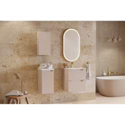 Ensemble Meuble Vasque 2 tiroirs et Vasque à Encastrer L 80 x P 40 x H 58,5 cm - Astral - Beige crème et blanc