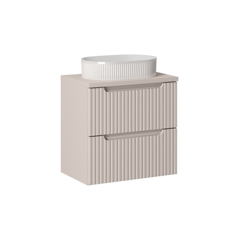 Ensemble Meuble Salle de Bain 2 tiroirs + Vasque + Plateau L 60 x P 40 x H 59,5 cm - Astral - Beige crème